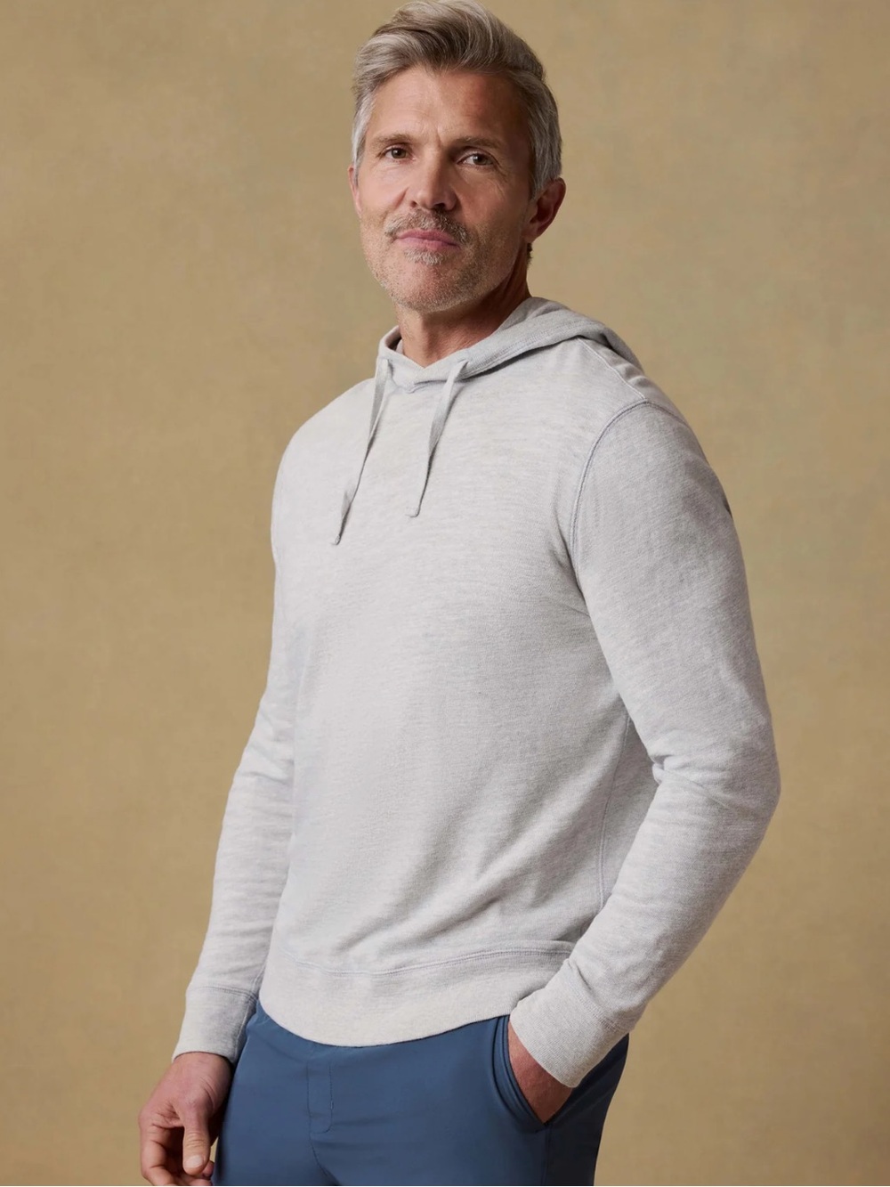 Faherty Mens Light Gray Heather Sunwashed Organic Cotton Hoodie Top Sz. L